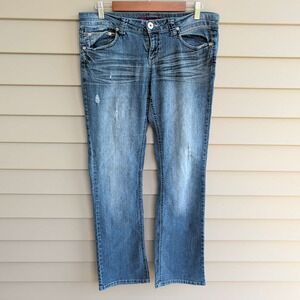 Bongo Bootcut Jeans Womens 11 Blue Medium Wash Embellished Flap Pocket Y2K